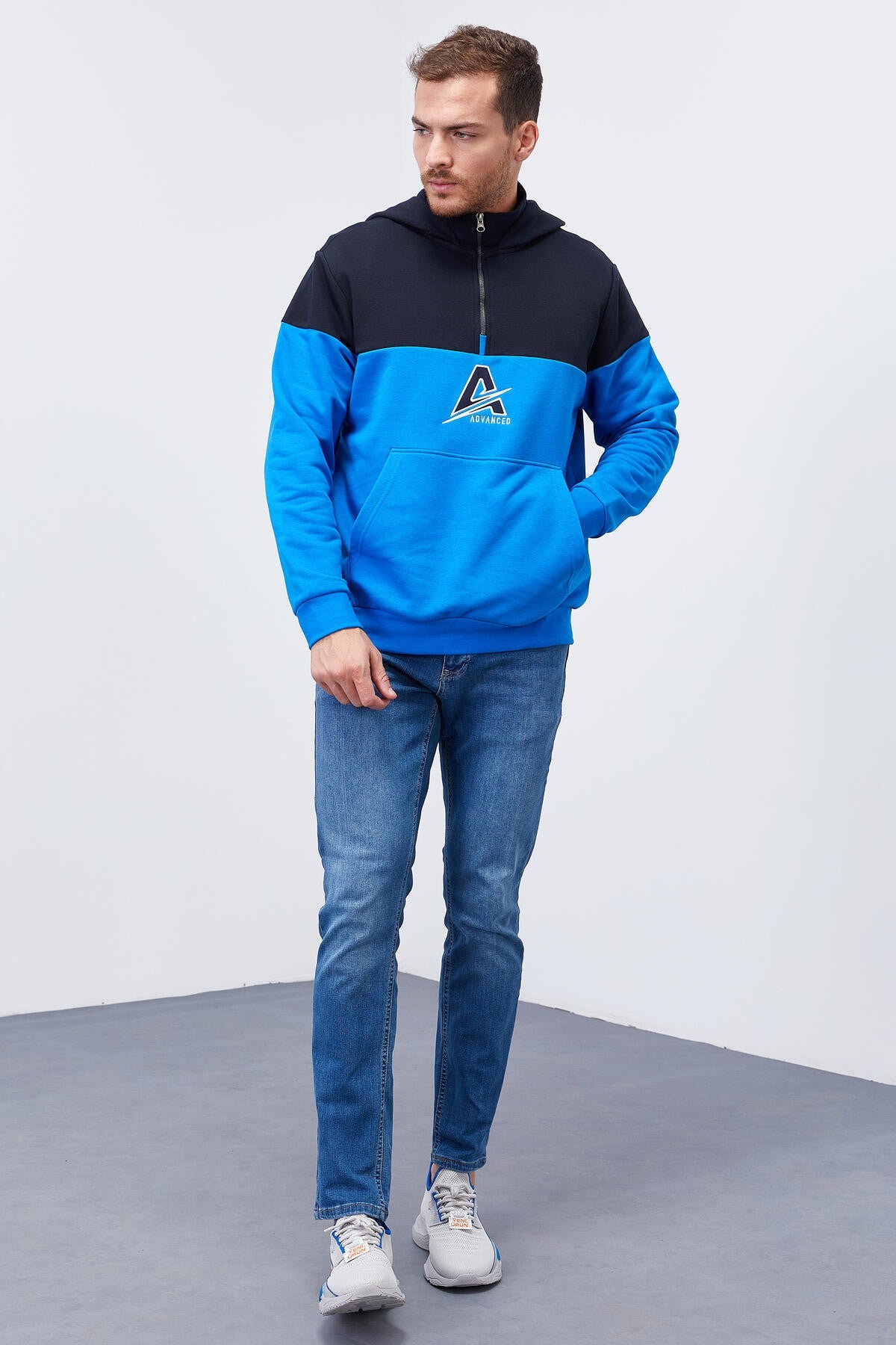 erkek yarim fermuar standart kalip kapüşonlu sweatshirt - 88033 - Justyol