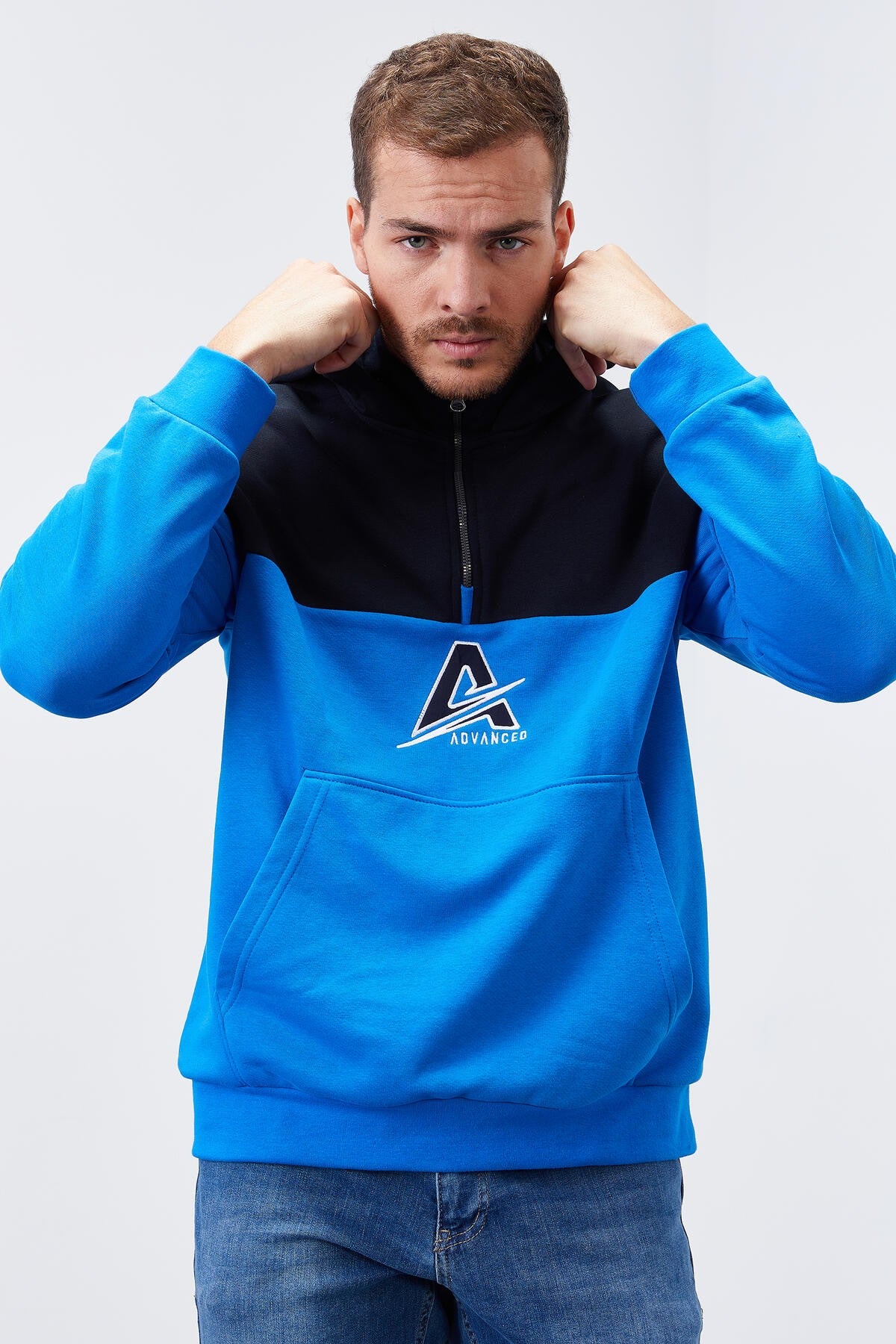 erkek yarim fermuar standart kalip kapüşonlu sweatshirt - 88033 - Justyol