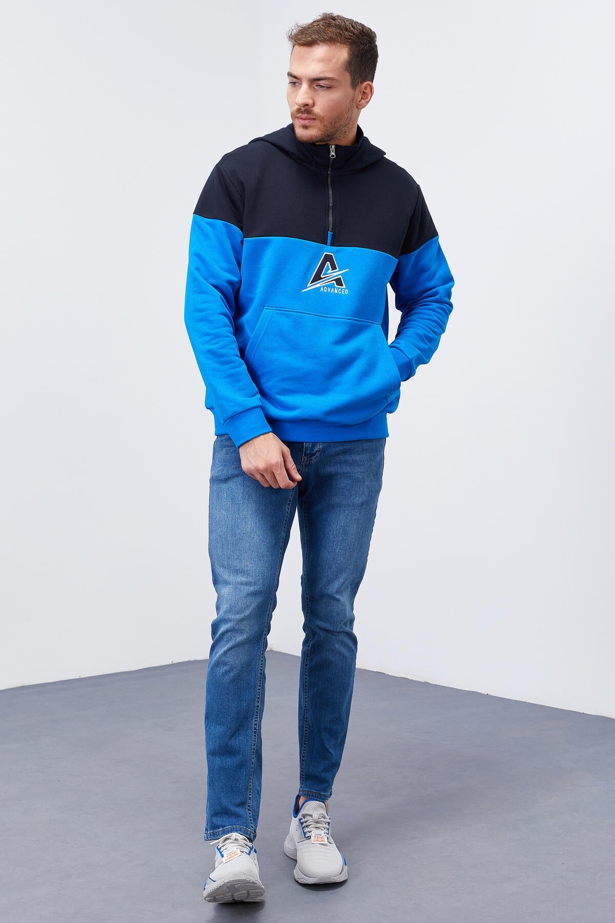 erkek yarim fermuar standart kalip kapüşonlu sweatshirt - 88033 - Justyol