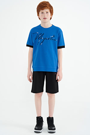 ön yazi nakişli o yaka oversize erkek çocuk t-shirt - 11147 - Justyol