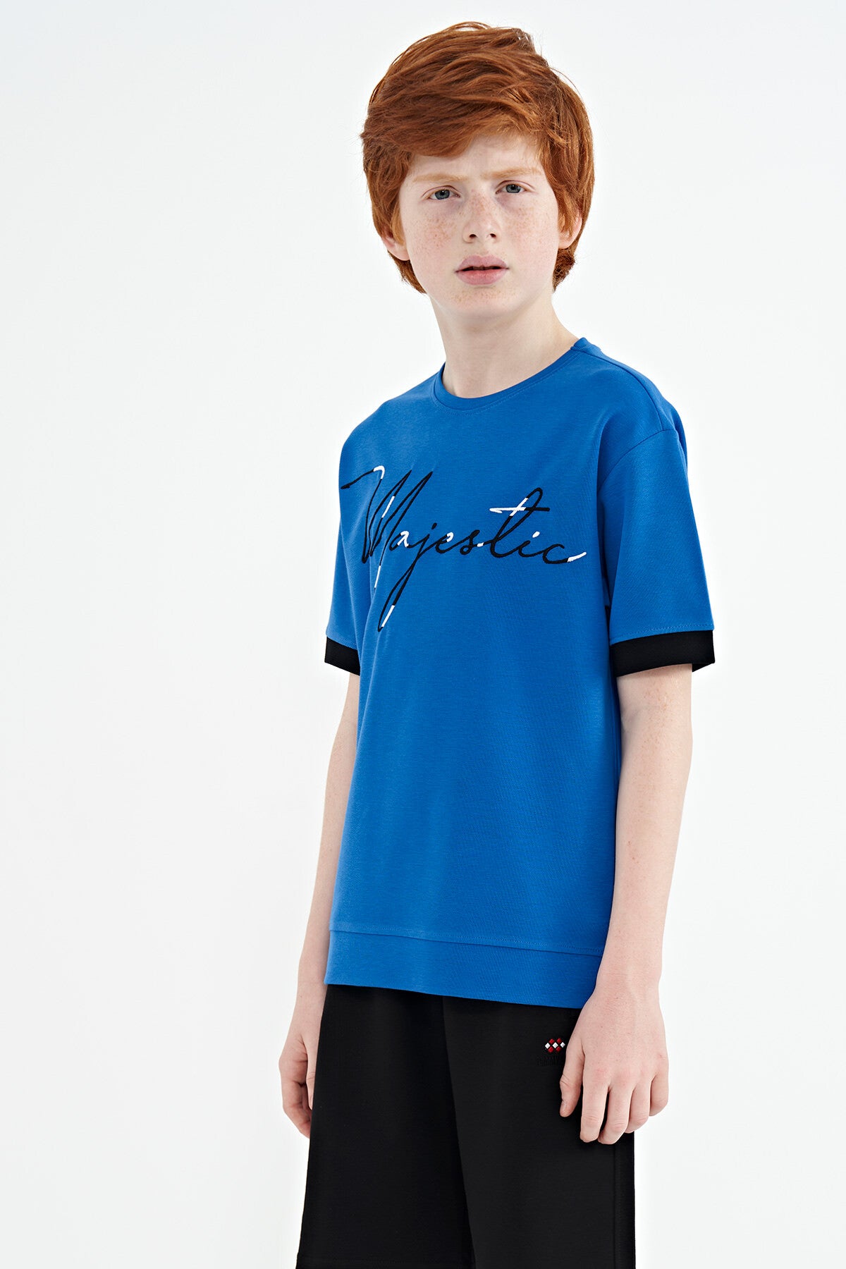 ön yazi nakişli o yaka oversize erkek çocuk t-shirt - 11147 - Justyol