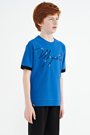 ön yazi nakişli o yaka oversize erkek çocuk t-shirt - 11147 - Justyol