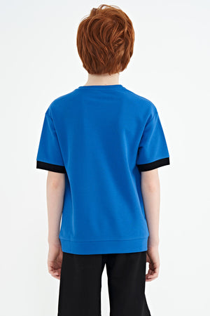 ön yazi nakişli o yaka oversize erkek çocuk t-shirt - 11147 - Justyol