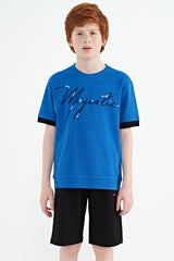 ön yazi nakişli o yaka oversize erkek çocuk t-shirt - 11147 - Justyol