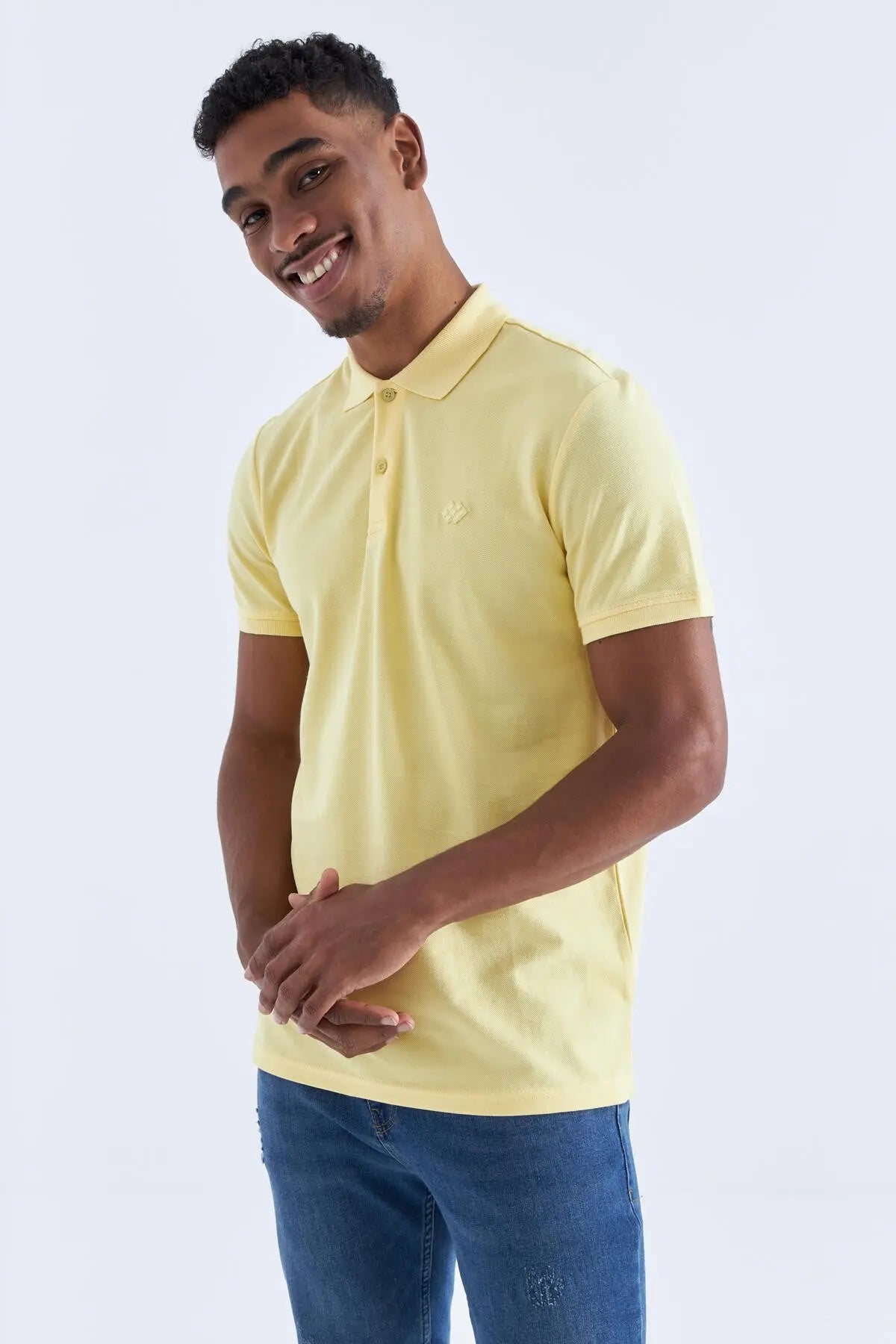 basic logolu standart kalip triko polo yaka erkek t-shirt - 87748 - Justyol