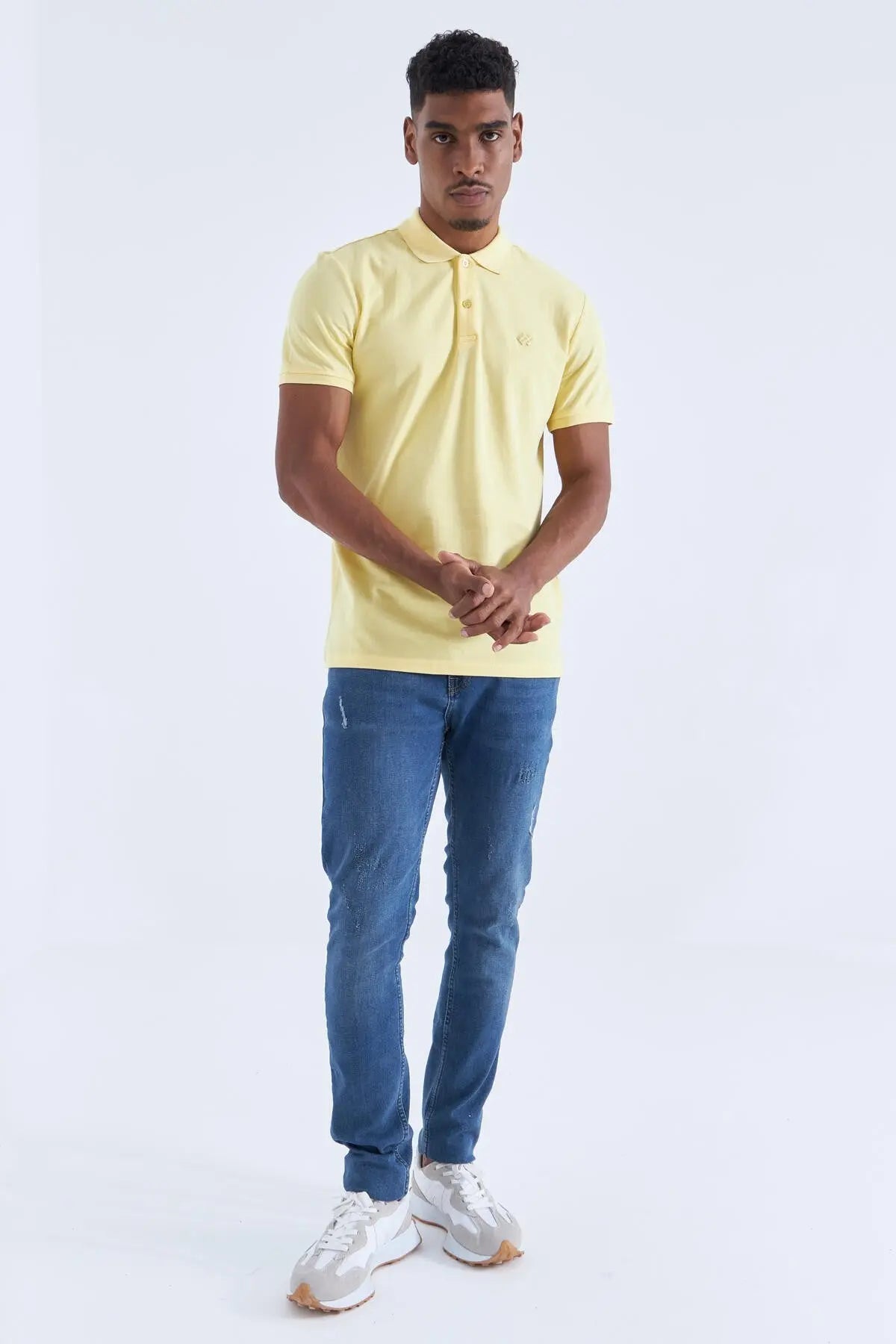basic logolu standart kalip triko polo yaka erkek t-shirt - 87748 - Justyol