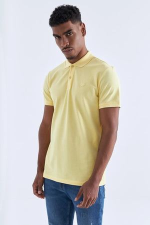 basic logolu standart kalip triko polo yaka erkek t-shirt - 87748 - Justyol