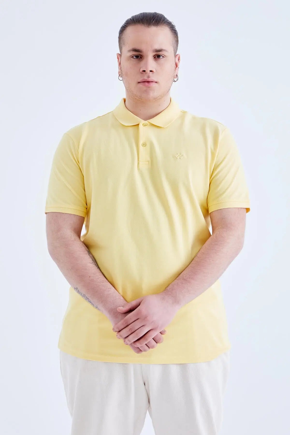 basic logolu standart kalip triko polo yaka erkek t-shirt - 87748 - Justyol