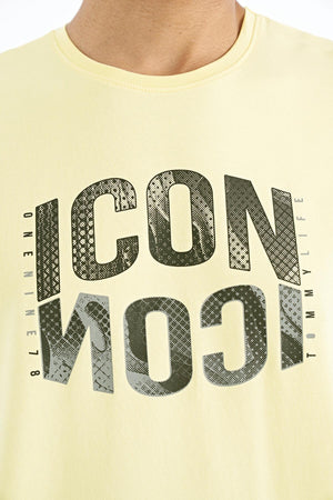 yazi baskili o yaka standart kalip erkek t-shirt - 88174 - Justyol