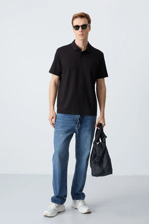 basic göğüs logolu standart kalip triko polo yaka erkek t-shirt - 87768 - Justyol