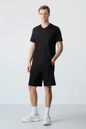 basic kisa kol standart kalip v yaka erkek t-shirt - 87912 - Justyol
