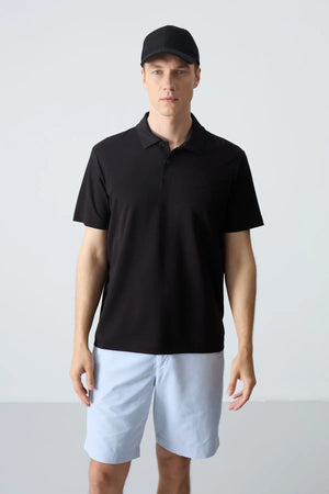 basic logolu standart kalip triko polo yaka erkek t-shirt - 87748 - Justyol