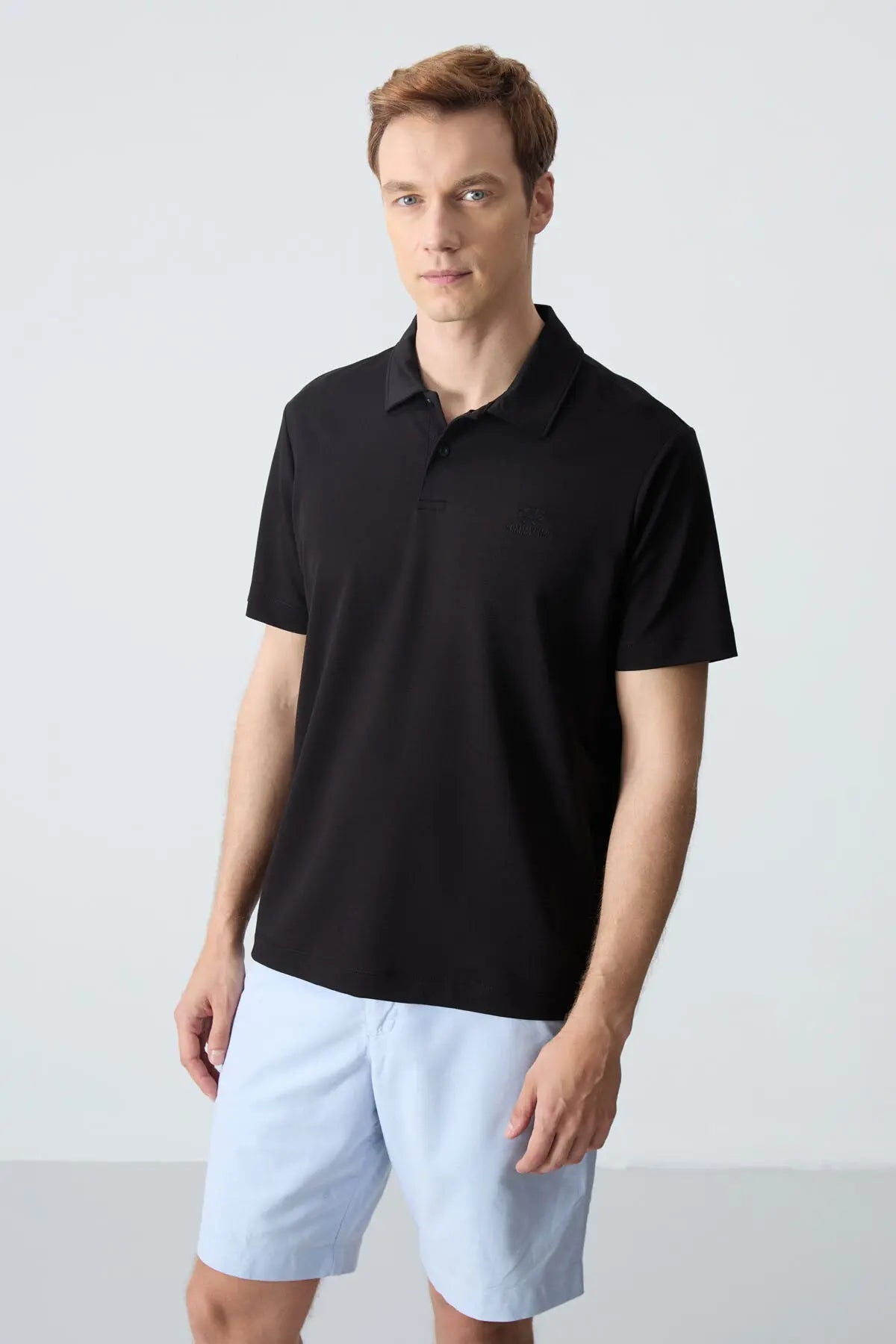 basic logolu standart kalip triko polo yaka erkek t-shirt - 87748 - Justyol
