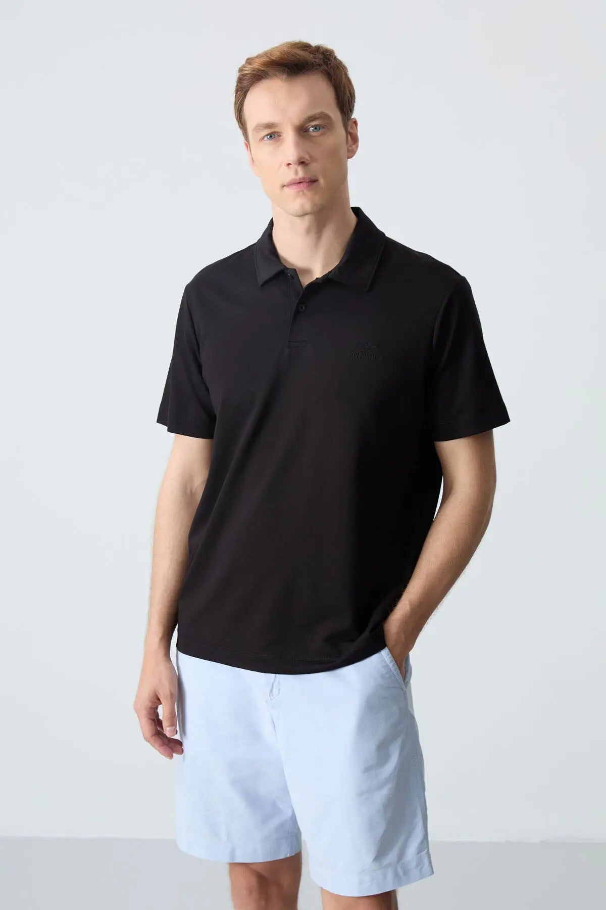 basic logolu standart kalip triko polo yaka erkek t-shirt - 87748 - Justyol