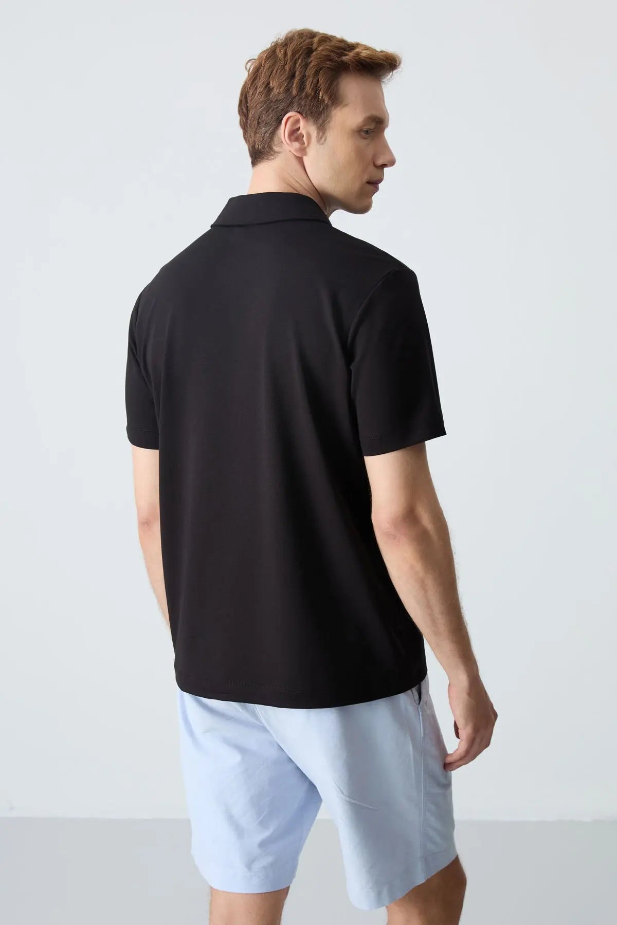 basic logolu standart kalip triko polo yaka erkek t-shirt - 87748 - Justyol