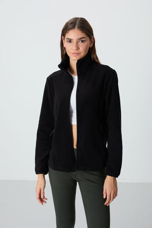 dik yaka fermuarli rahat form kadin polar sweatshirt - 97173 - Justyol