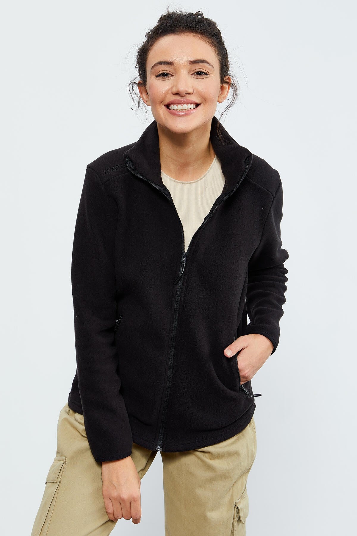dik yaka fermuarli rahat form kadin polar sweatshirt - 97173 - Justyol