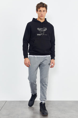 baskili kapüşonlu kanguru cep rahat form erkek sweatshirt - 88019 - Justyol