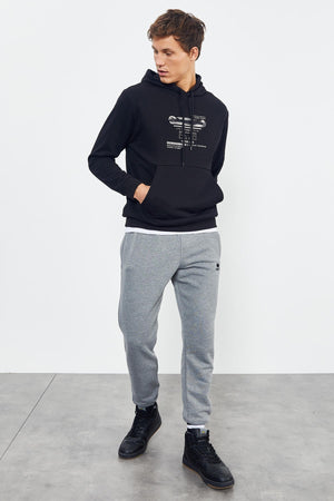 baskili kapüşonlu kanguru cep rahat form erkek sweatshirt - 88019 - Justyol