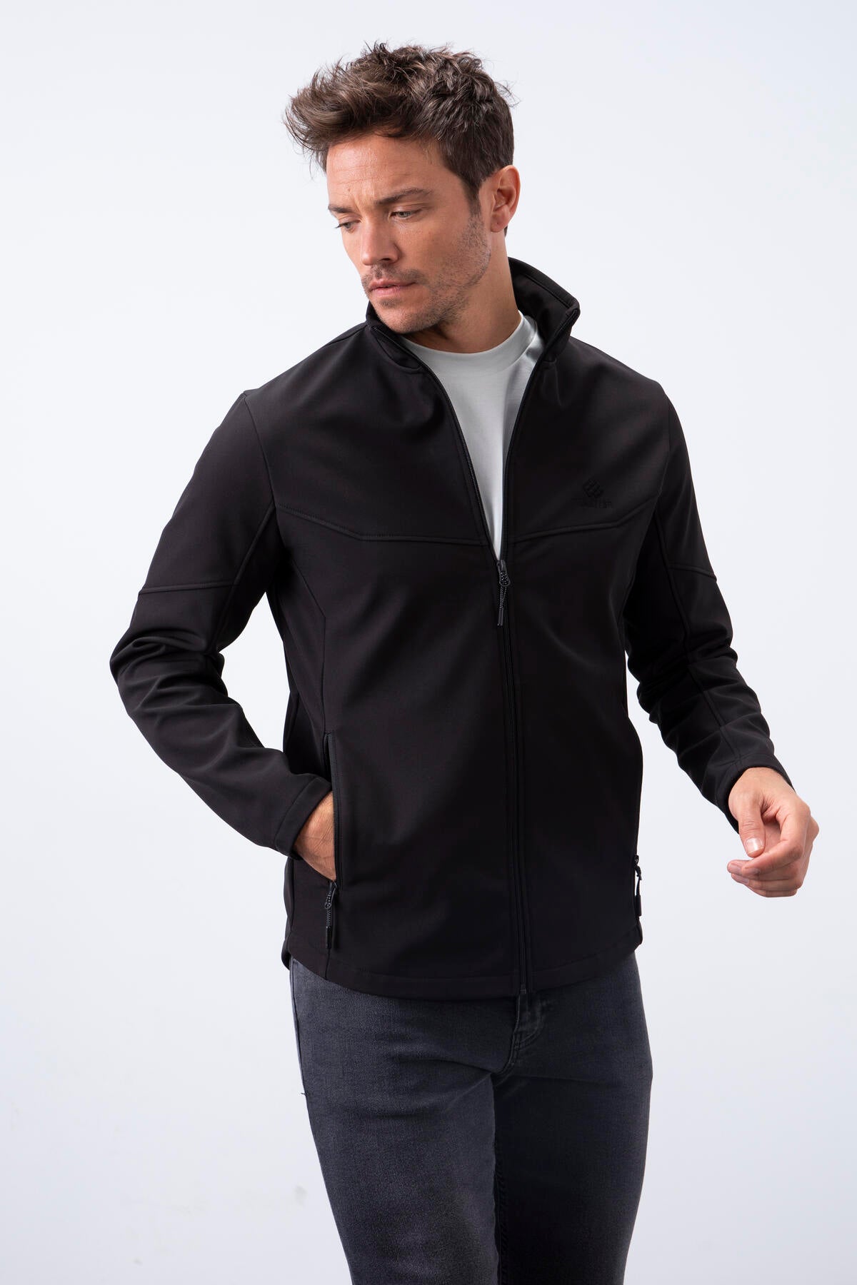 fermuarli dik yaka su ve rüzgar geçirmez softshell erkek mont - 88050 - Justyol