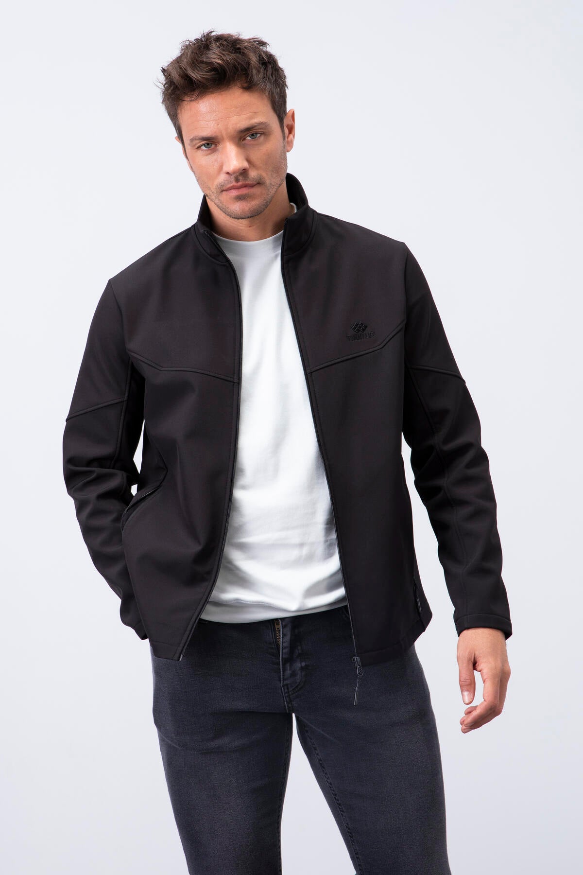 fermuarli dik yaka su ve rüzgar geçirmez softshell erkek mont - 88050 - Justyol