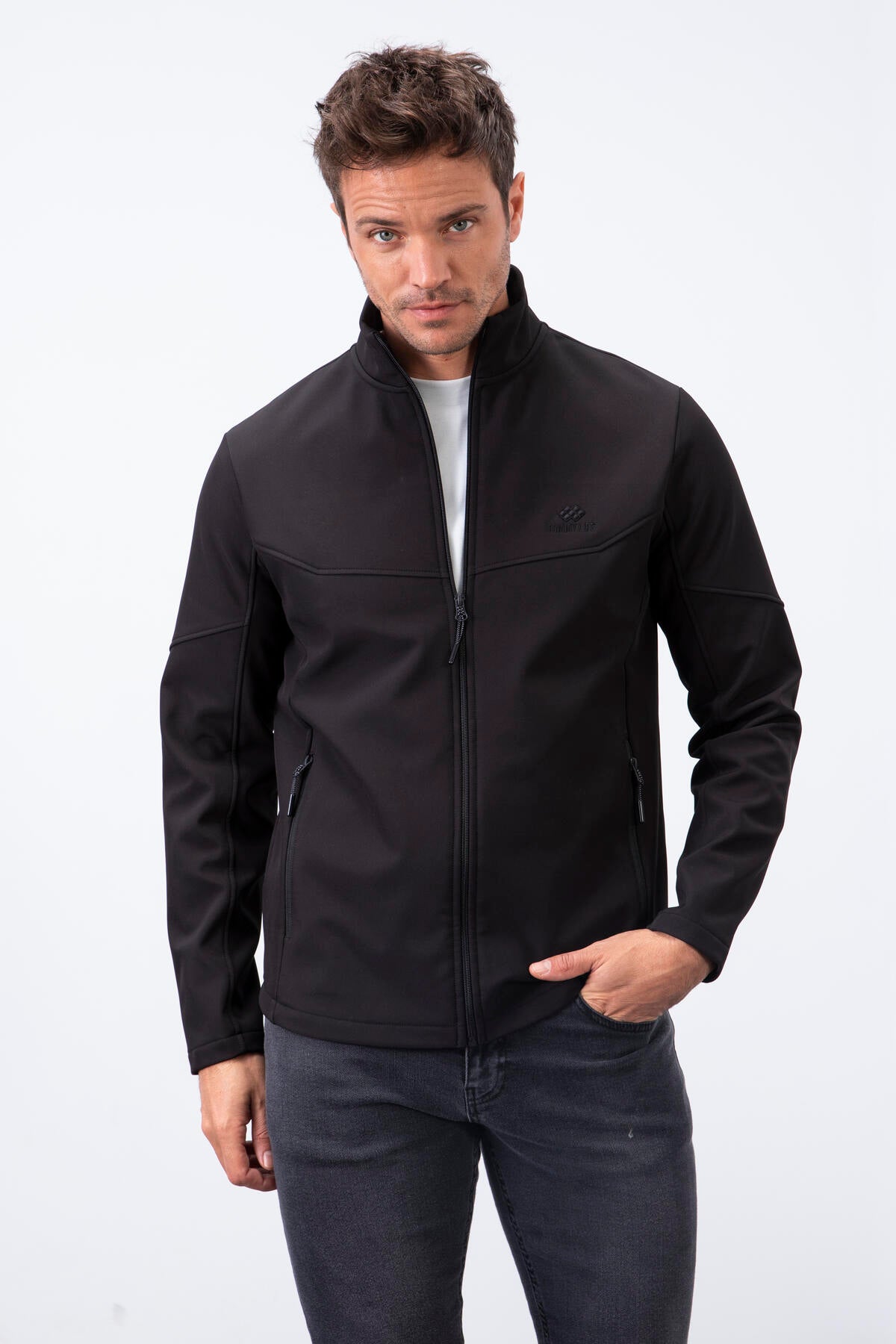 fermuarli dik yaka su ve rüzgar geçirmez softshell erkek mont - 88050 - Justyol
