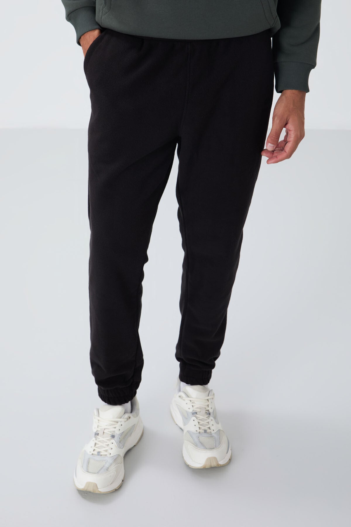gizli fermuarli rahat form jogger polar erkek eşofman alt - 84866 - Justyol