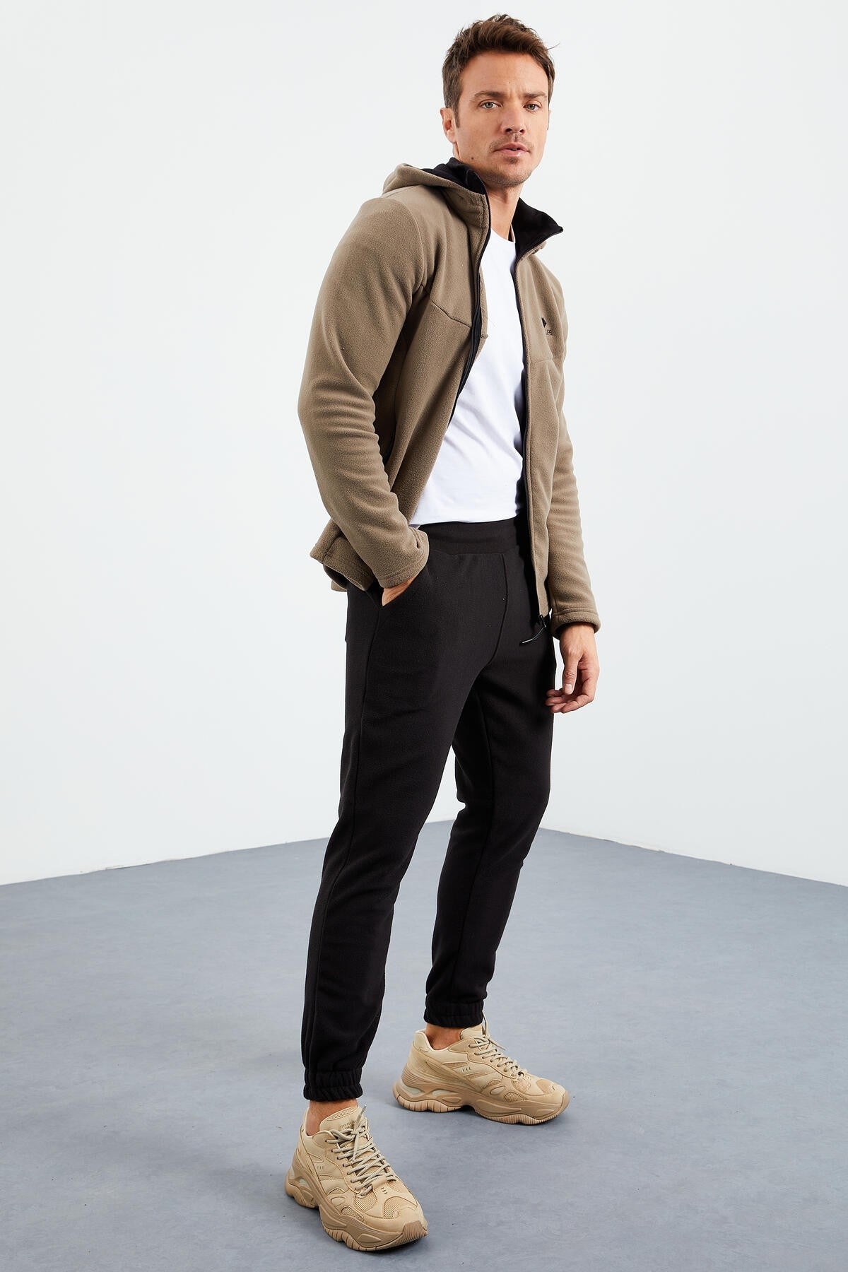 gizli fermuarli rahat form jogger polar erkek eşofman alt - 84866 - Justyol