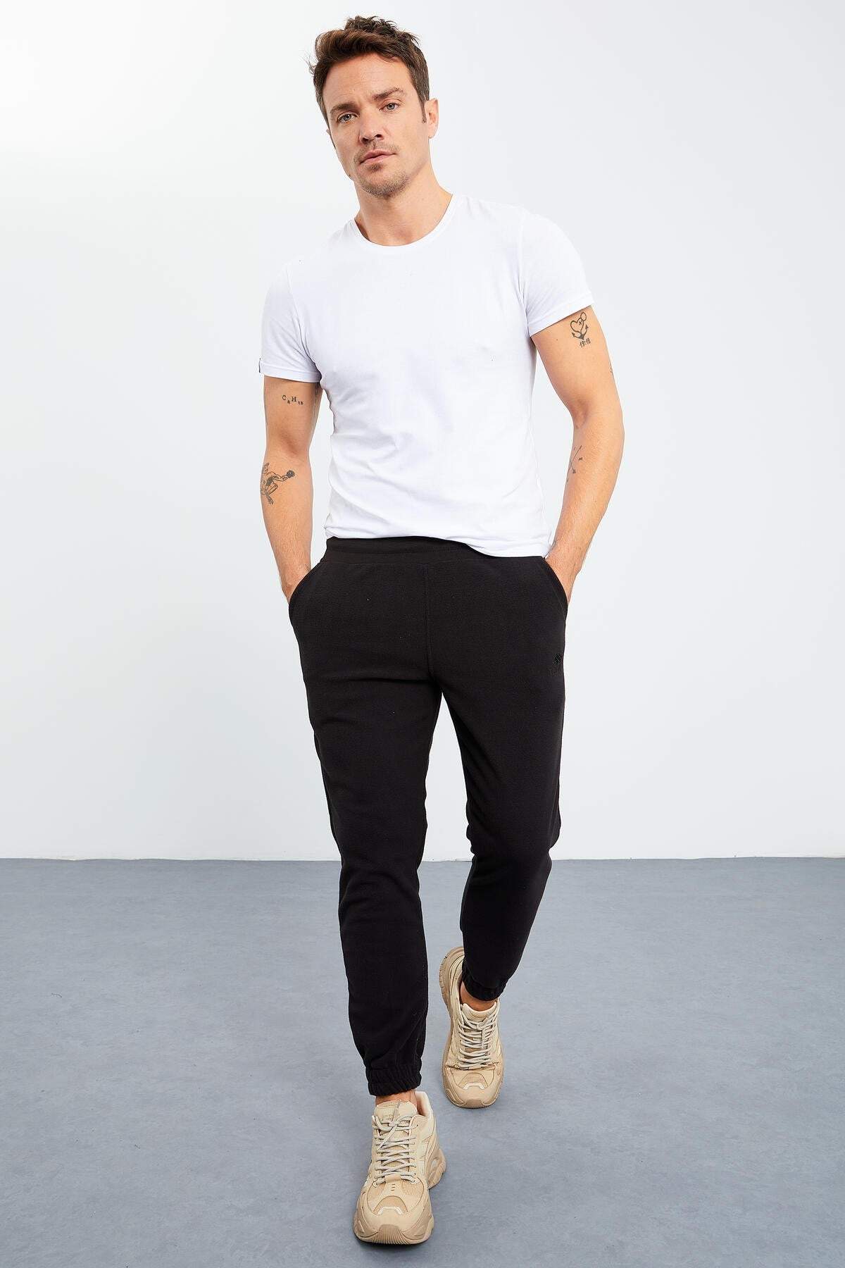 gizli fermuarli rahat form jogger polar erkek eşofman alt - 84866 - Justyol