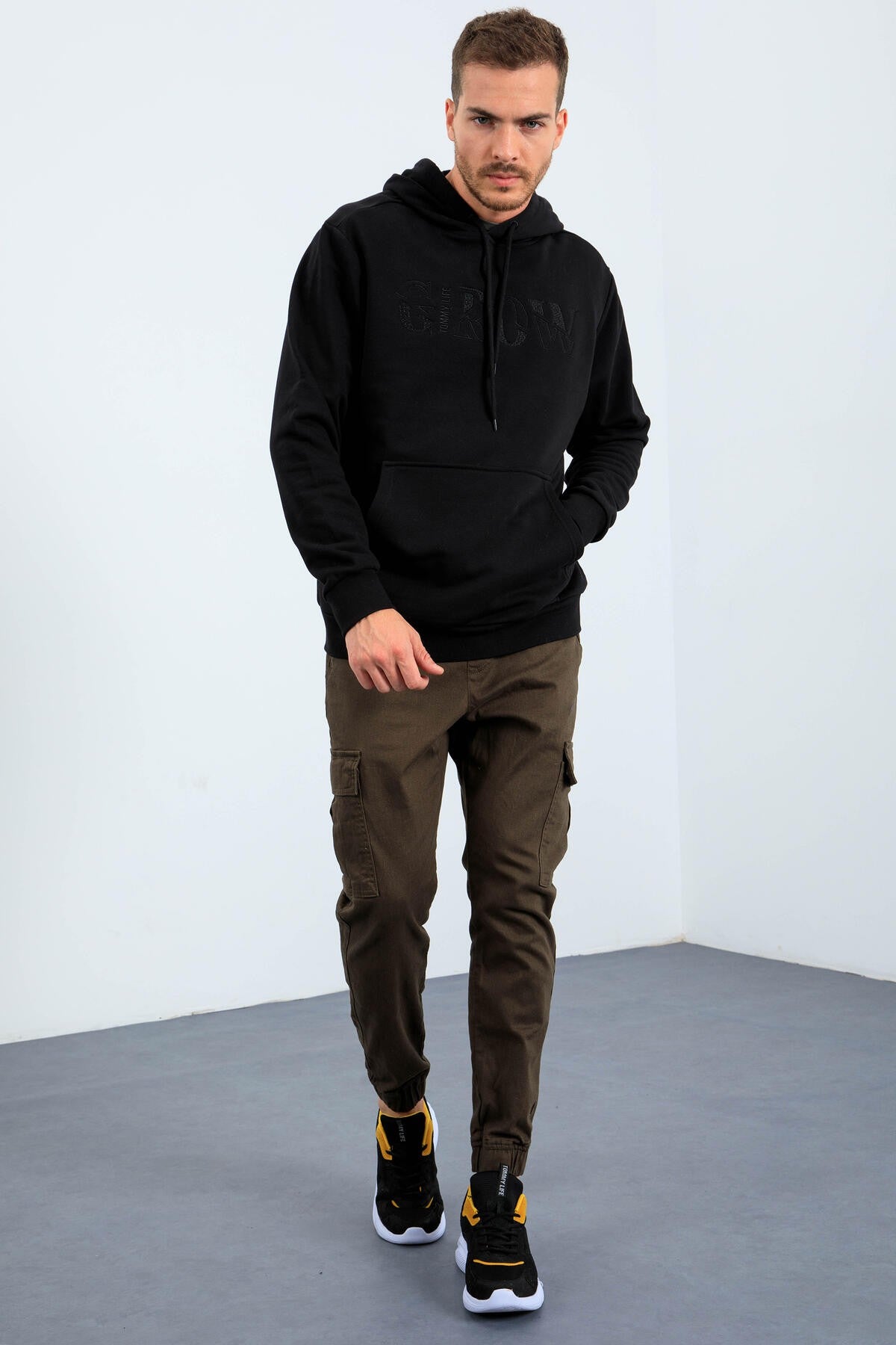 growyazi nakişli kapüşonlu rahat form erkek sweatshirt - 88040 - Justyol