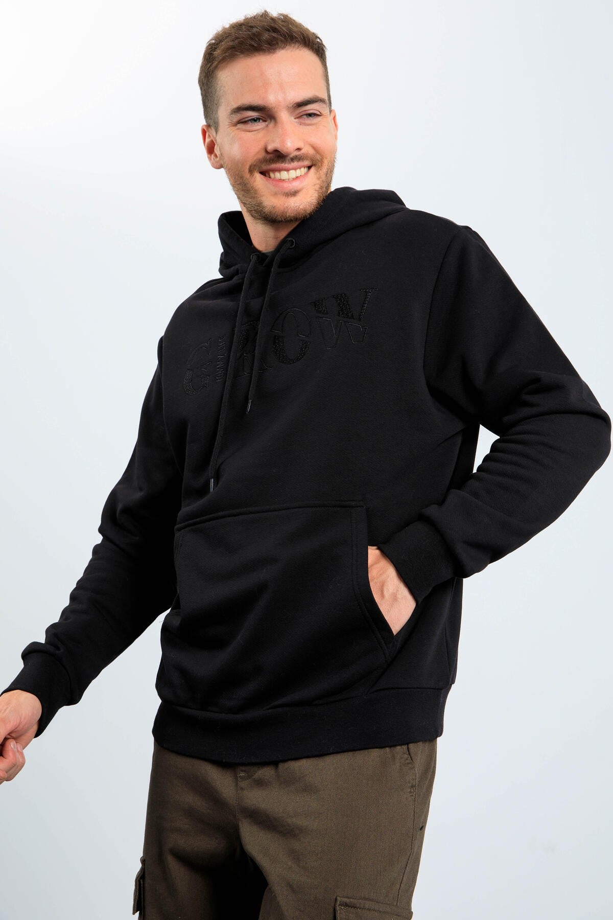 growyazi nakişli kapüşonlu rahat form erkek sweatshirt - 88040 - Justyol