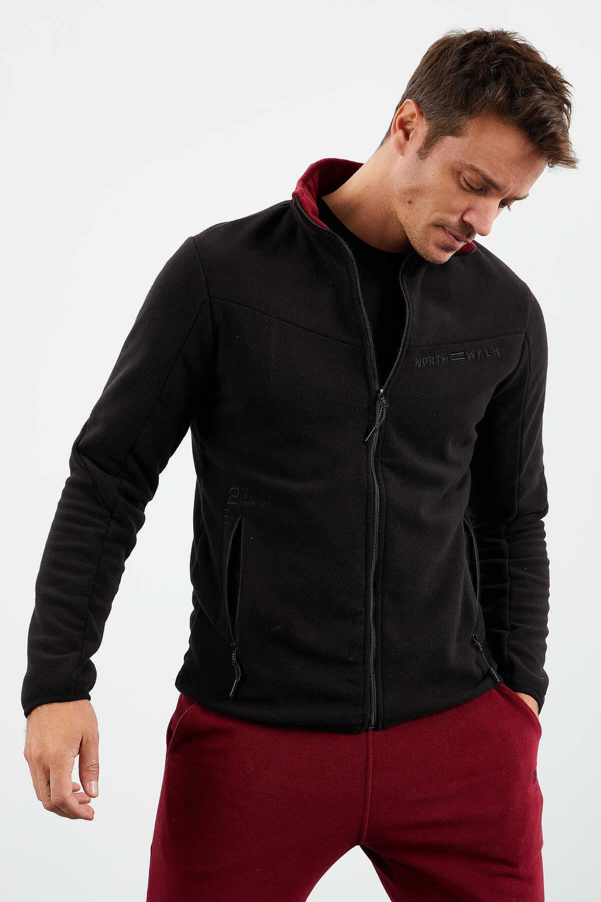 iki renkli fermuarli dik yaka standart kalip erkek sweatshirt polar - 87994 - Justyol