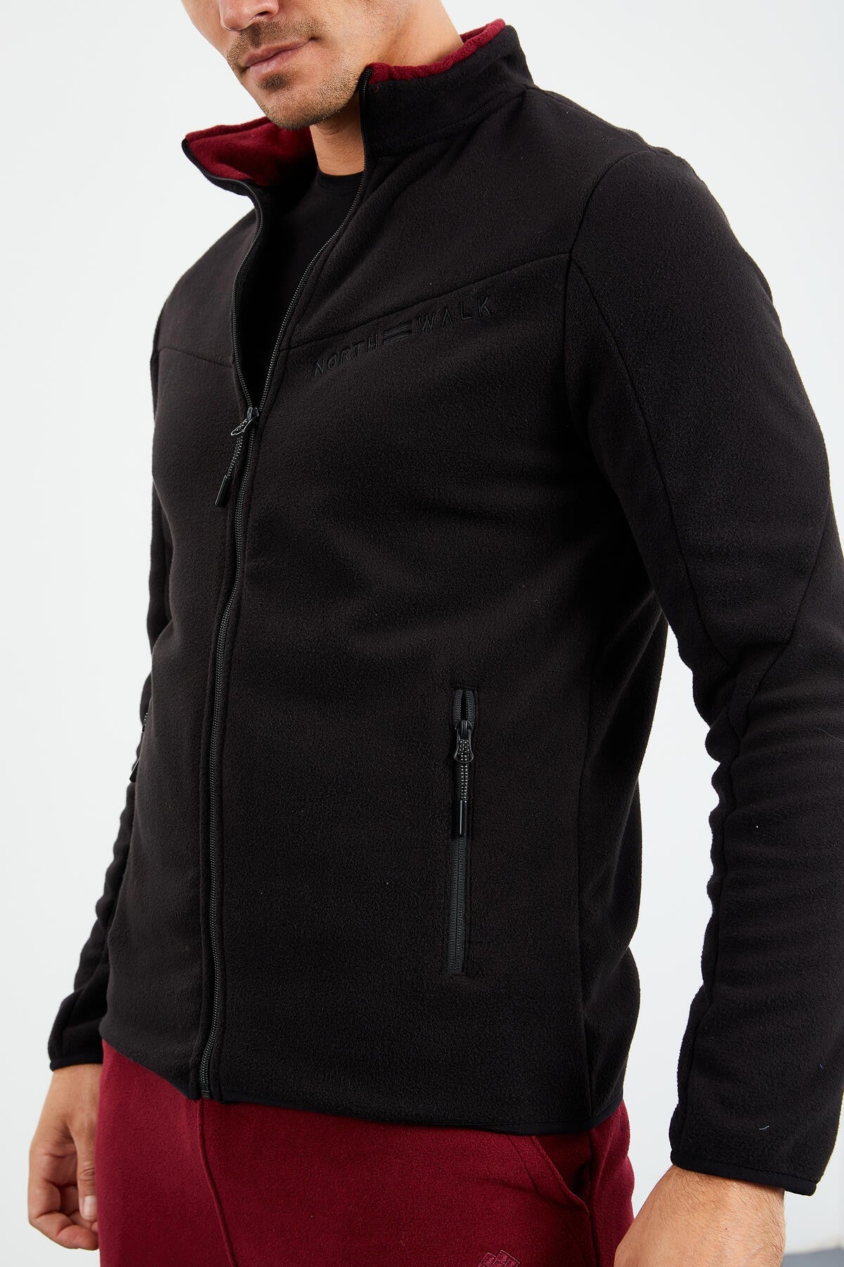 iki renkli fermuarli dik yaka standart kalip erkek sweatshirt polar - 87994 - Justyol