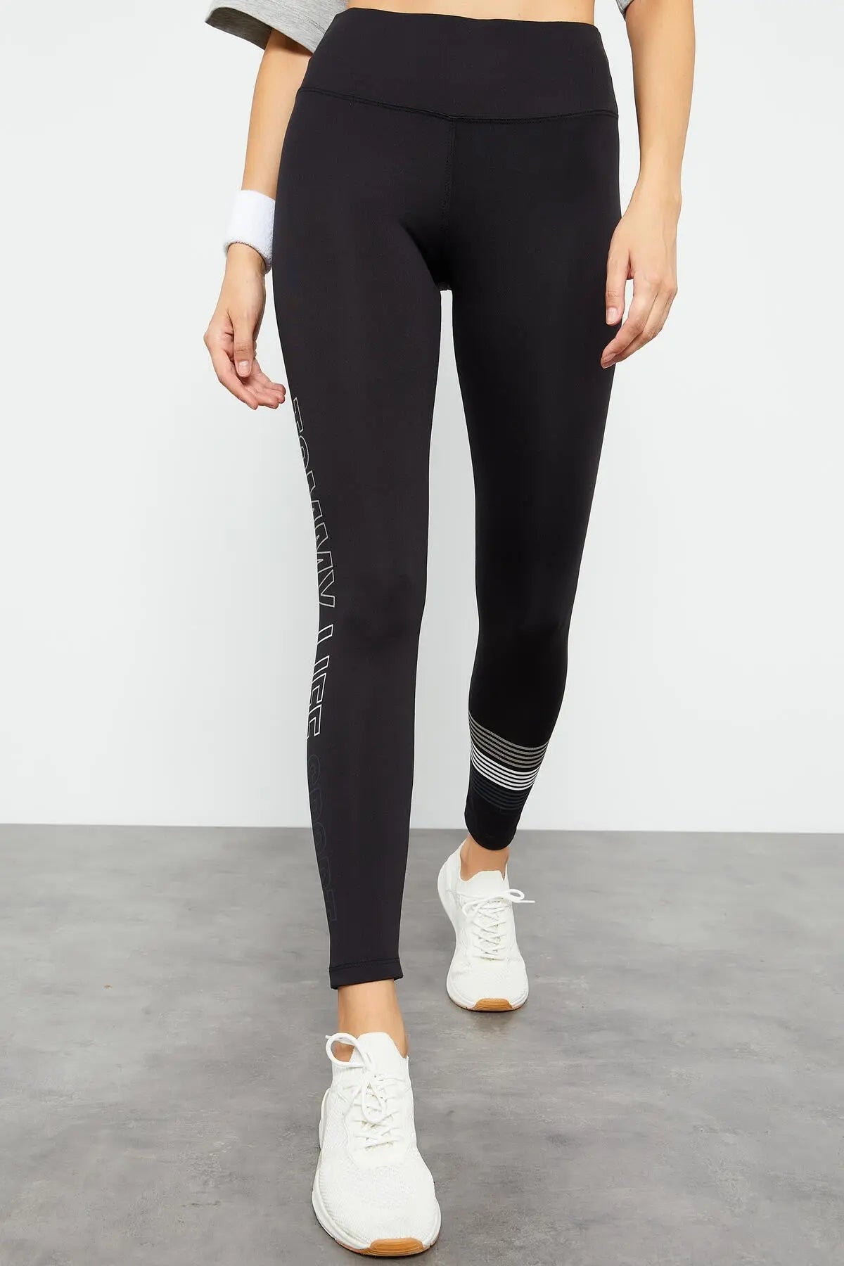 yüksek bel yazi baskili slim fit dar paça kadin tayt - 94544 - Justyol