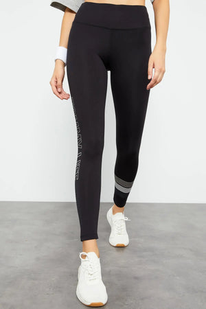 yüksek bel yazi baskili slim fit dar paça kadin tayt - 94544 - Justyol