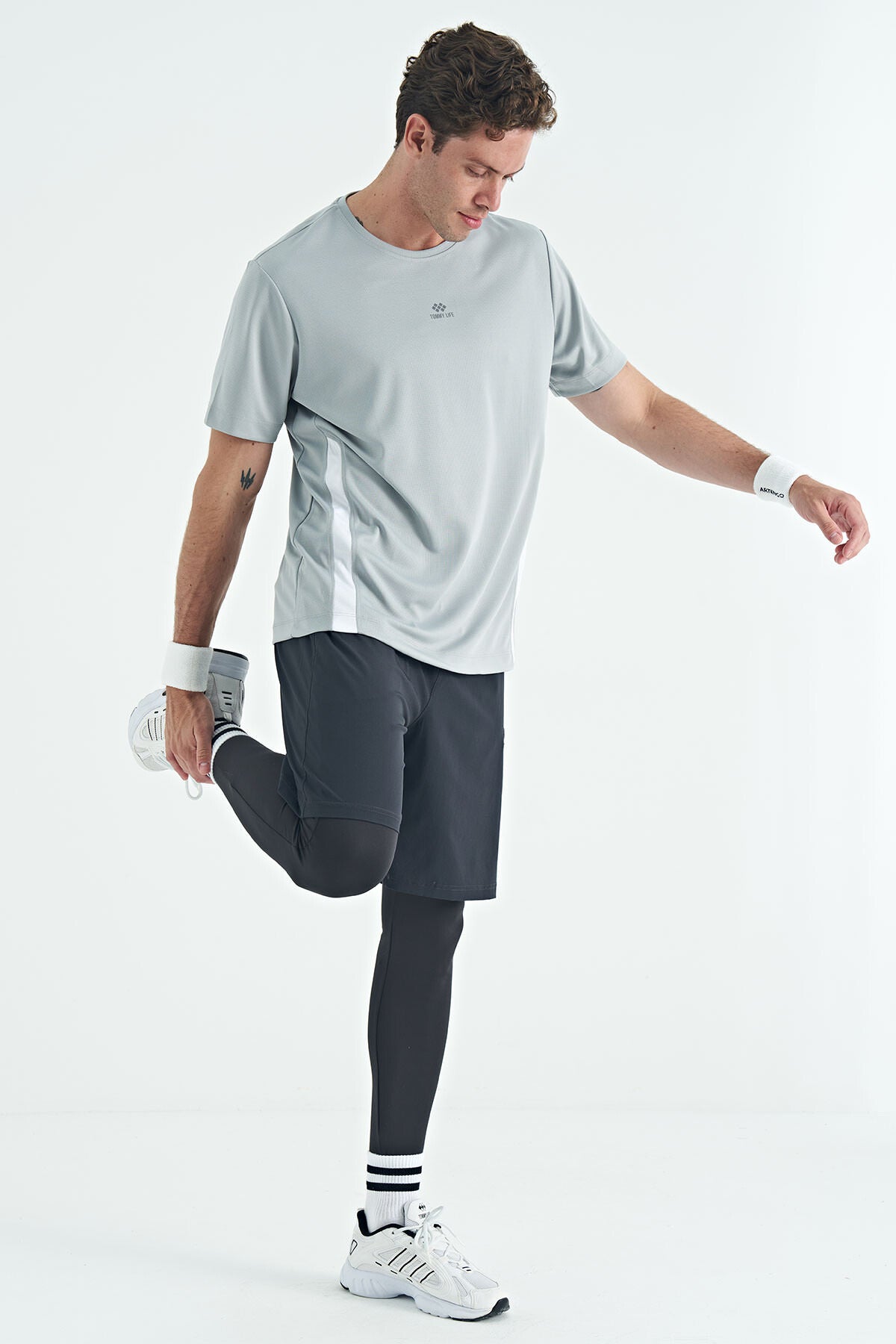 logo baskili yüksel bel slim fit aktif spor erkek tayt - 84989 - Justyol