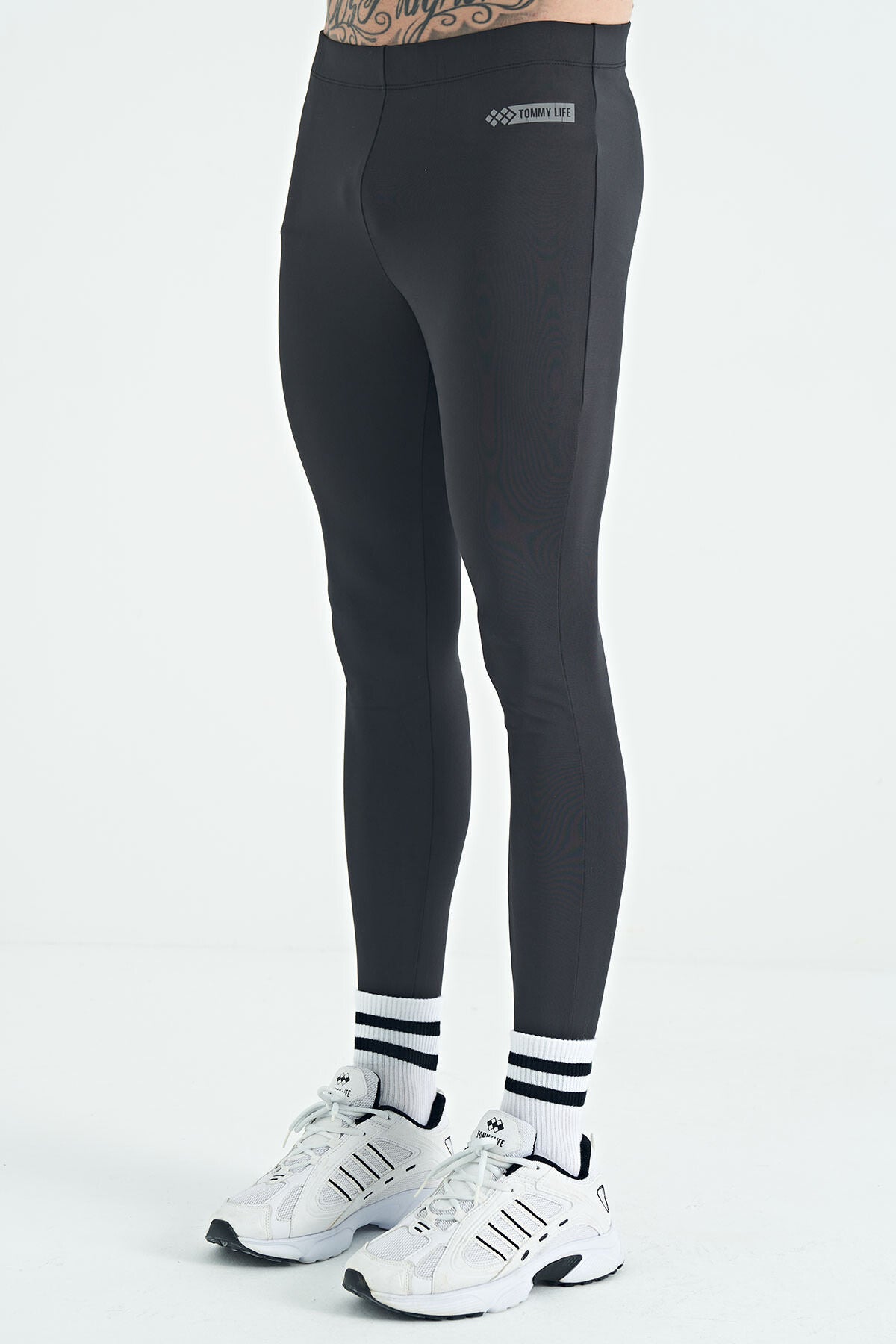 logo baskili yüksel bel slim fit aktif spor erkek tayt - 84989 - Justyol