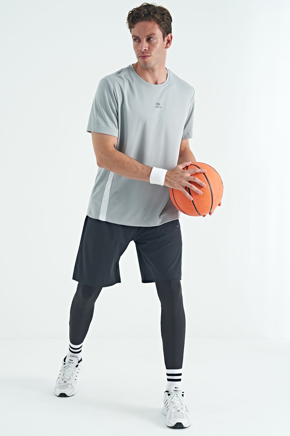 logo baskili yüksel bel slim fit aktif spor erkek tayt - 84989 - Justyol