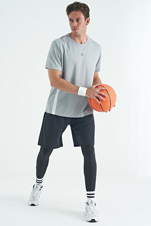 logo baskili yüksel bel slim fit aktif spor erkek tayt - 84989 - Justyol