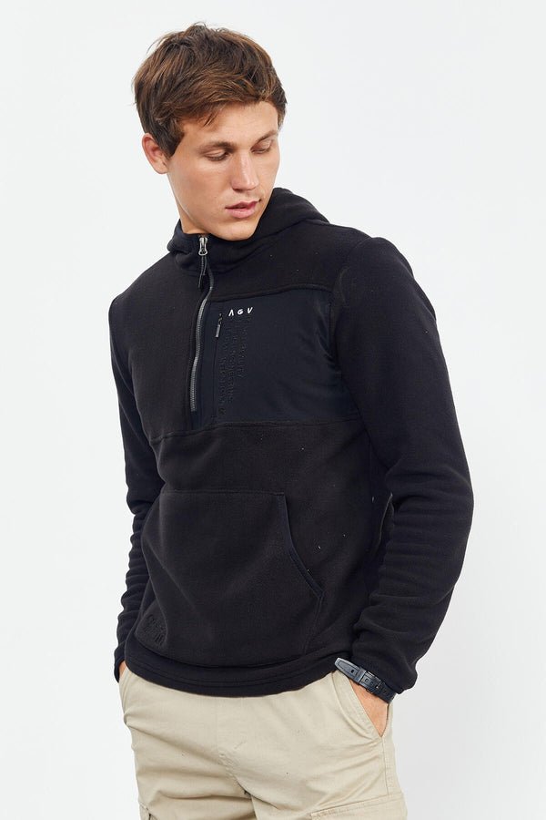 nakişli yarim fermuar kapüşonlu standart kalip erkek polar sweatshirt - 87996 - Justyol