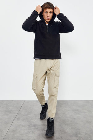 nakişli yarim fermuar kapüşonlu standart kalip erkek polar sweatshirt - 87996 - Justyol
