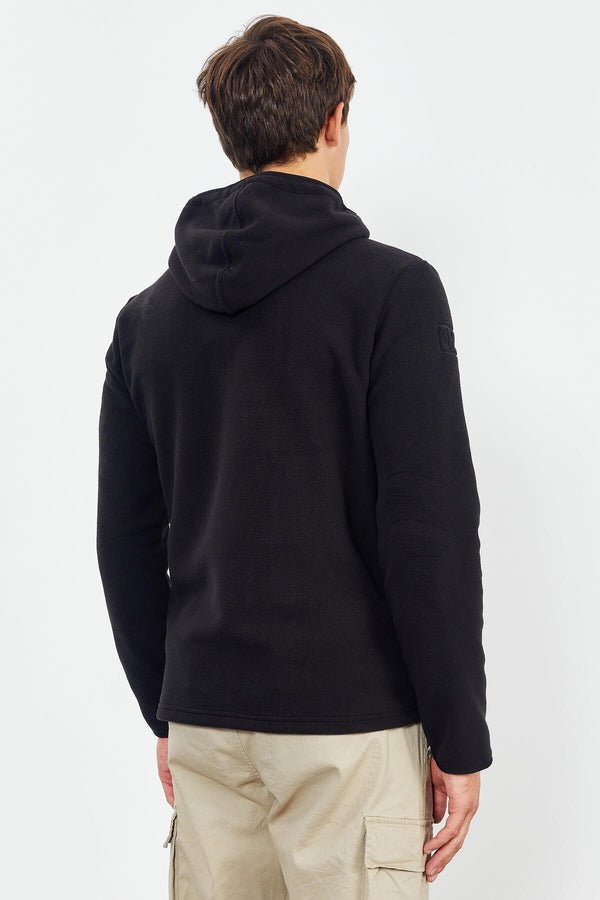 nakişli yarim fermuar kapüşonlu standart kalip erkek polar sweatshirt - 87996 - Justyol