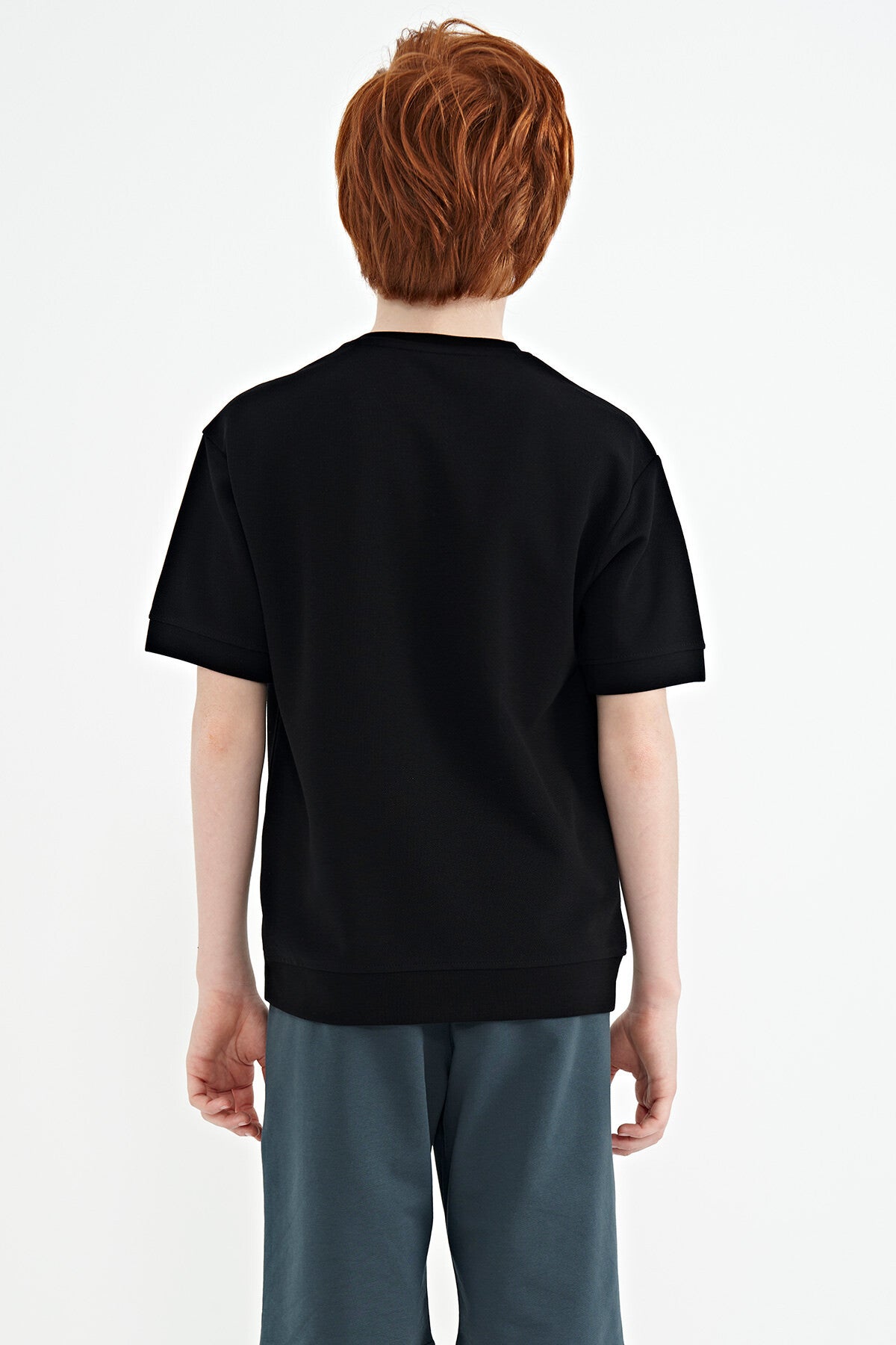 ön yazi nakişli o yaka oversize erkek çocuk t-shirt - 11147 - Justyol