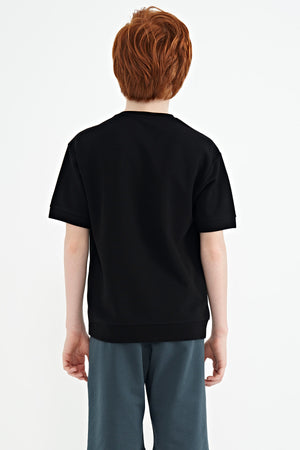 ön yazi nakişli o yaka oversize erkek çocuk t-shirt - 11147 - Justyol