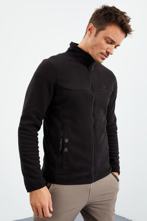 yazi nakişli dik yaka fermuarli standart kalip erkek sweatshirt polar - 87992 - Justyol