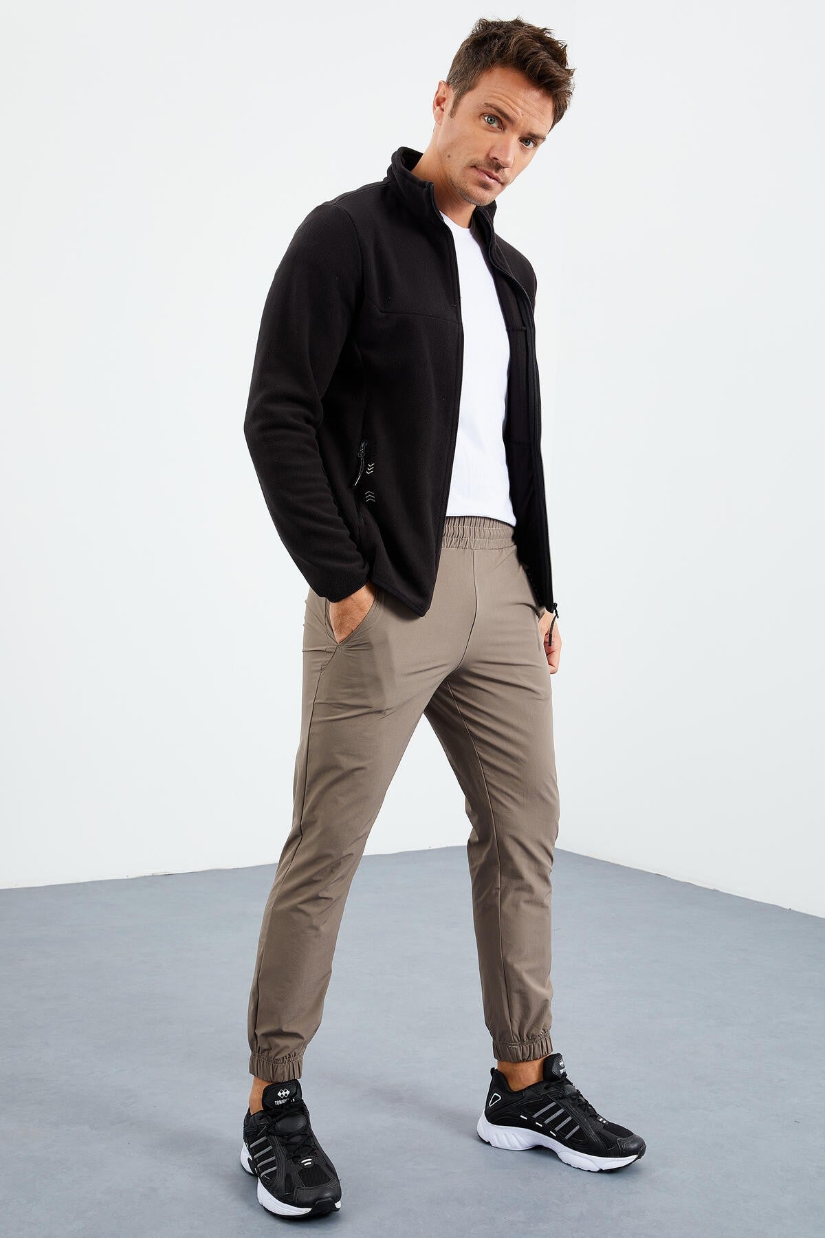 yazi nakişli dik yaka fermuarli standart kalip erkek sweatshirt polar - 87992 - Justyol