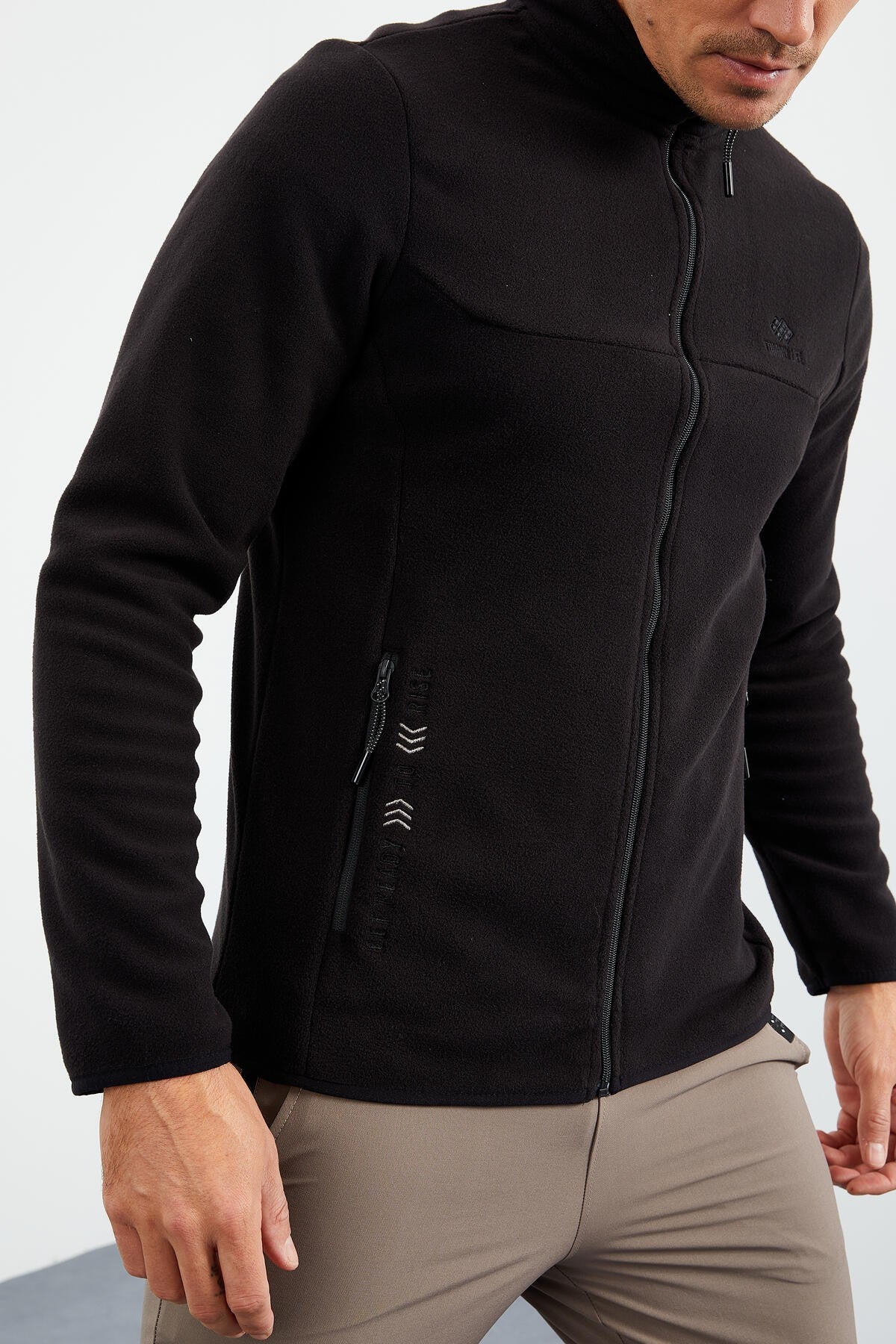 yazi nakişli dik yaka fermuarli standart kalip erkek sweatshirt polar - 87992 - Justyol