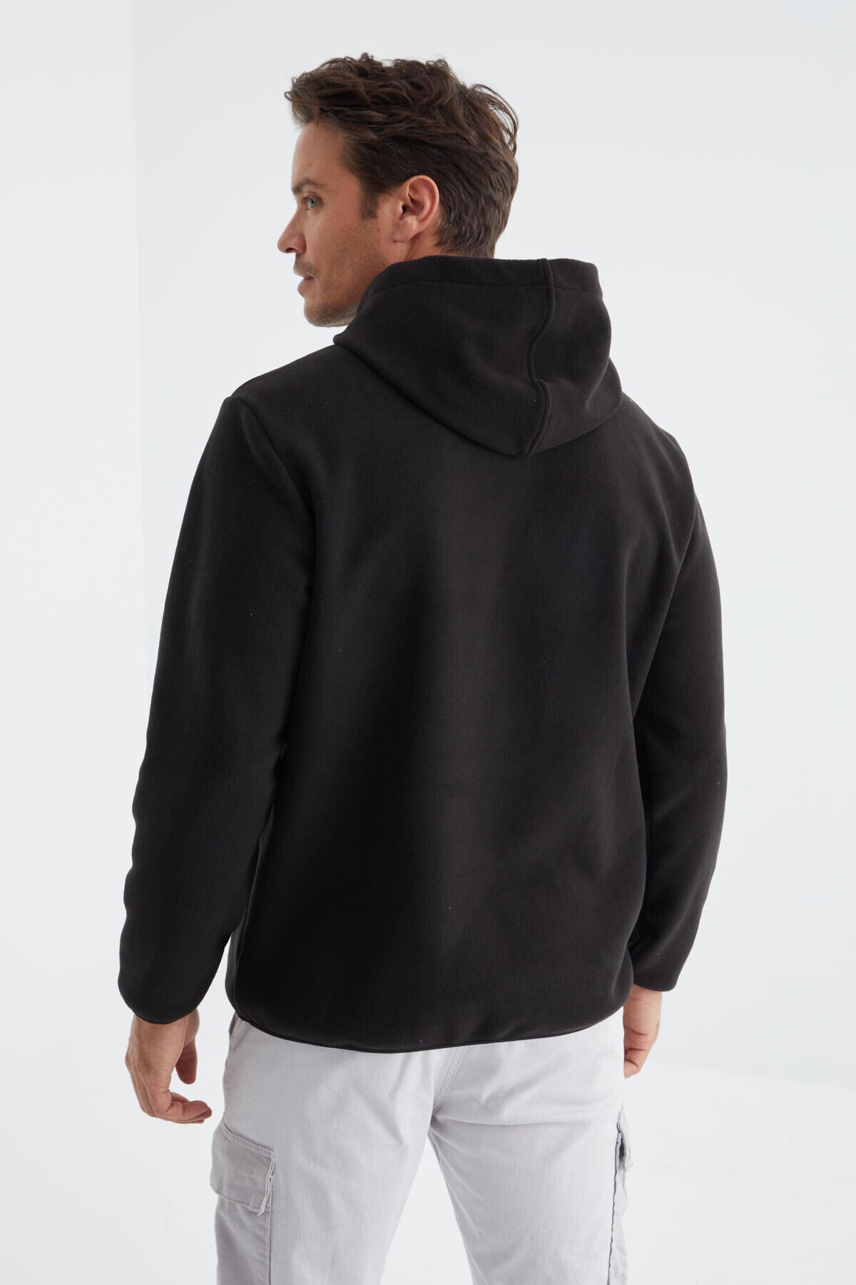 yazi nakişli kanguru cepli kapüşonlu standart kalip erkek polar sweatshirt - 88156 - Justyol