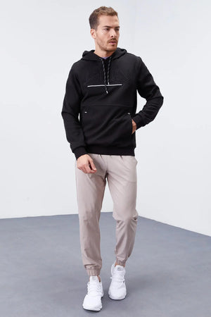 yazi nakişli standart kalip kapüşonlu erkek sweatshirt - 87887 - Justyol