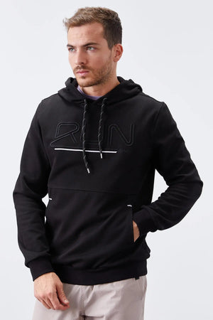 yazi nakişli standart kalip kapüşonlu erkek sweatshirt - 87887 - Justyol
